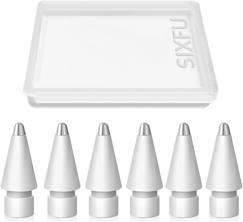 SIXFU 6 PCS Replacement Pencil Tips for Apple Pencil, Durable iPencil Tip Nibs Accessories for iPad Pro/Apple Pencil Pro/USB-C/ 1st Gen/ 2nd Generation (Metal Top) - Image 1